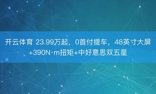 开云体育 23.99万起,0首付提车,48英寸大屏+390N·m扭矩+中好意思双五星